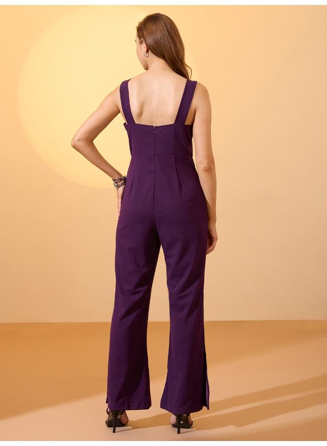 جلو باص جمبسوت سهرة نسائي بياقة قلب وأشرطة جانبية وفتحات جانبية - Image 4